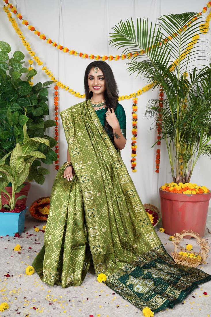 LIGHT GREEN BANDHNI PATOLA SAREE 