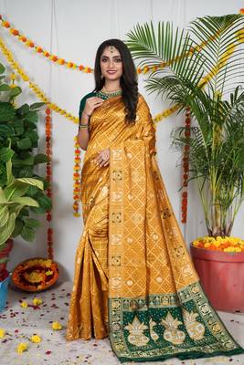 YELLOW BANDHNI PATOLA SILK SAREE  1