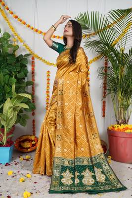 YELLOW BANDHNI PATOLA SILK SAREE  2
