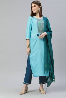 Sky Blue Sequence Embroidered Kurta Pant and Dupatta Set 1