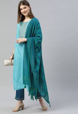 Sky Blue Sequence Embroidered Kurta Pant and Dupatta Set 2