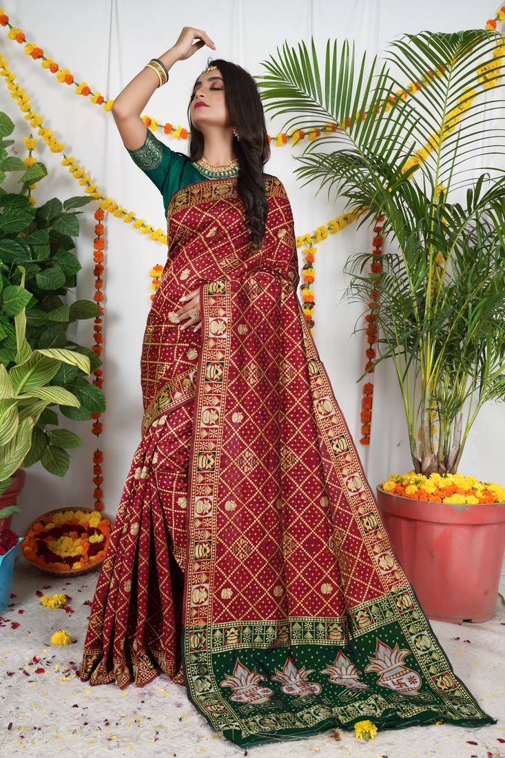 MARRON BANDHNI PATOLA SILK SREE 