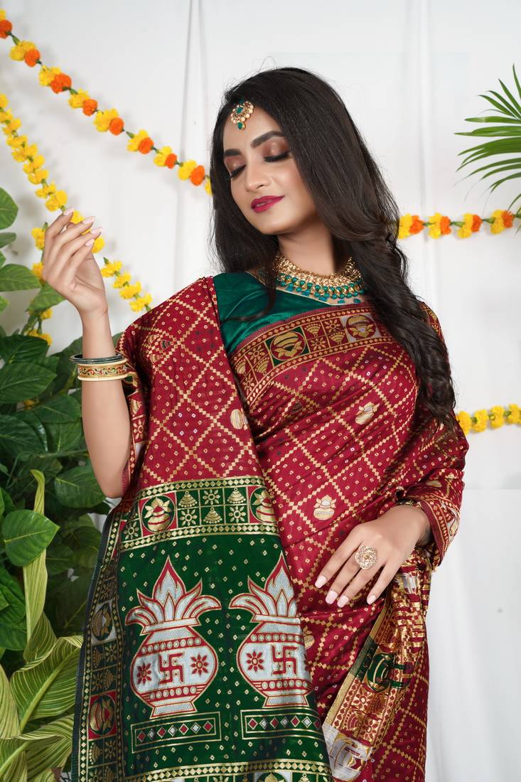 MARRON BANDHNI PATOLA SILK SREE 