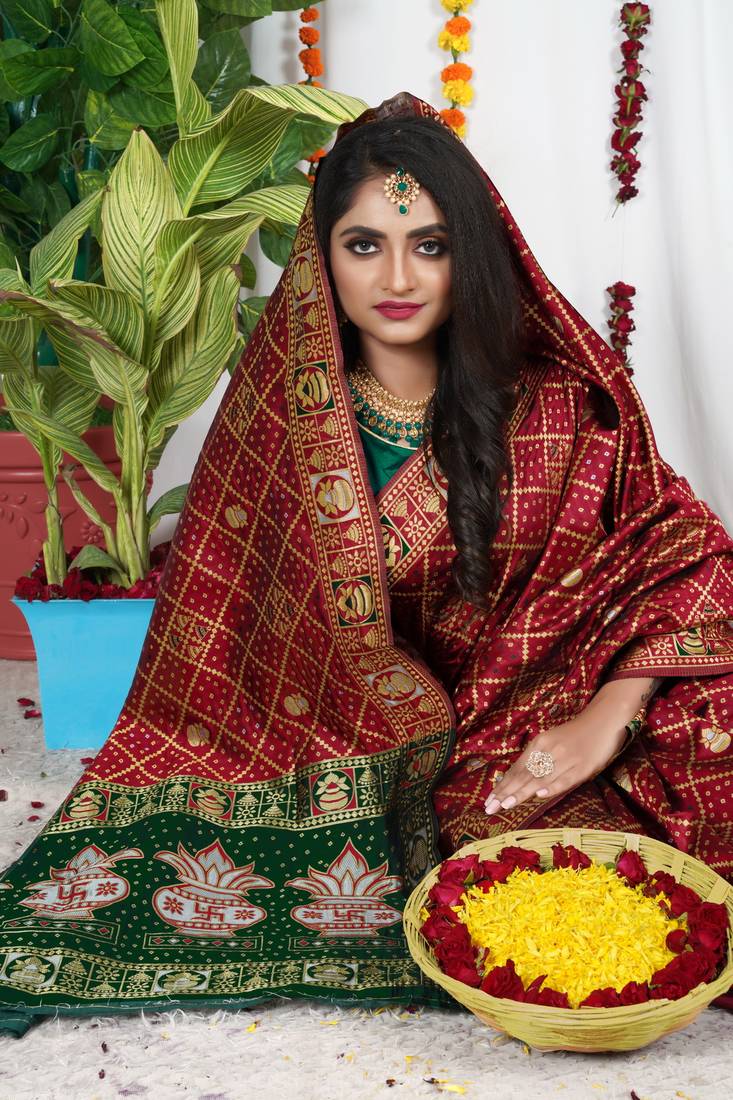 MARRON BANDHNI PATOLA SILK SREE 