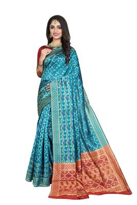 SKY BLUE BANDHNI PATOLA SILK SAREE  1