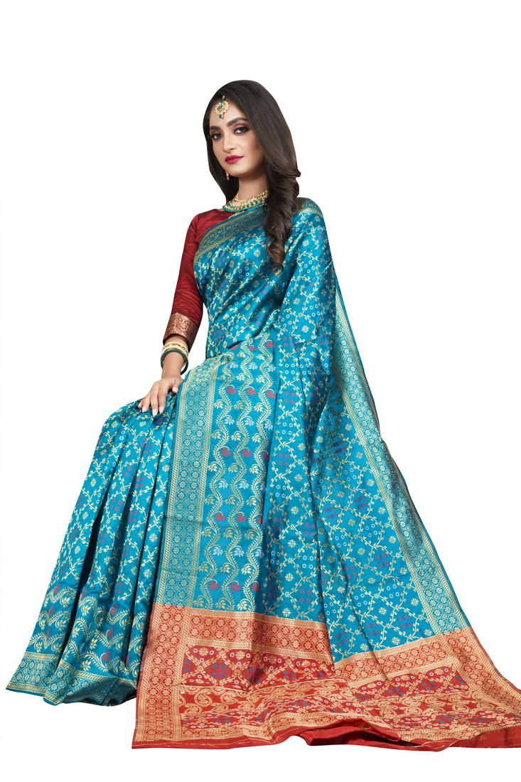 SKY BLUE BANDHNI PATOLA SILK SAREE 
