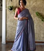 Suta Lavender Pure Cotton Polka Dots Printed Saree Without Blouse