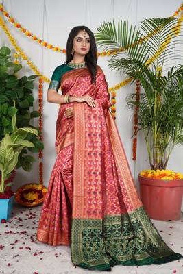 RED BANDHANI PATOLA BEAUTIFUL SAREE  1