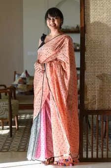 Suta Multi Pure Cotton Polka Dots Printed Saree Without Blouse
