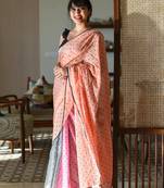 Suta Multi Pure Cotton Polka Dots Printed Saree Without Blouse