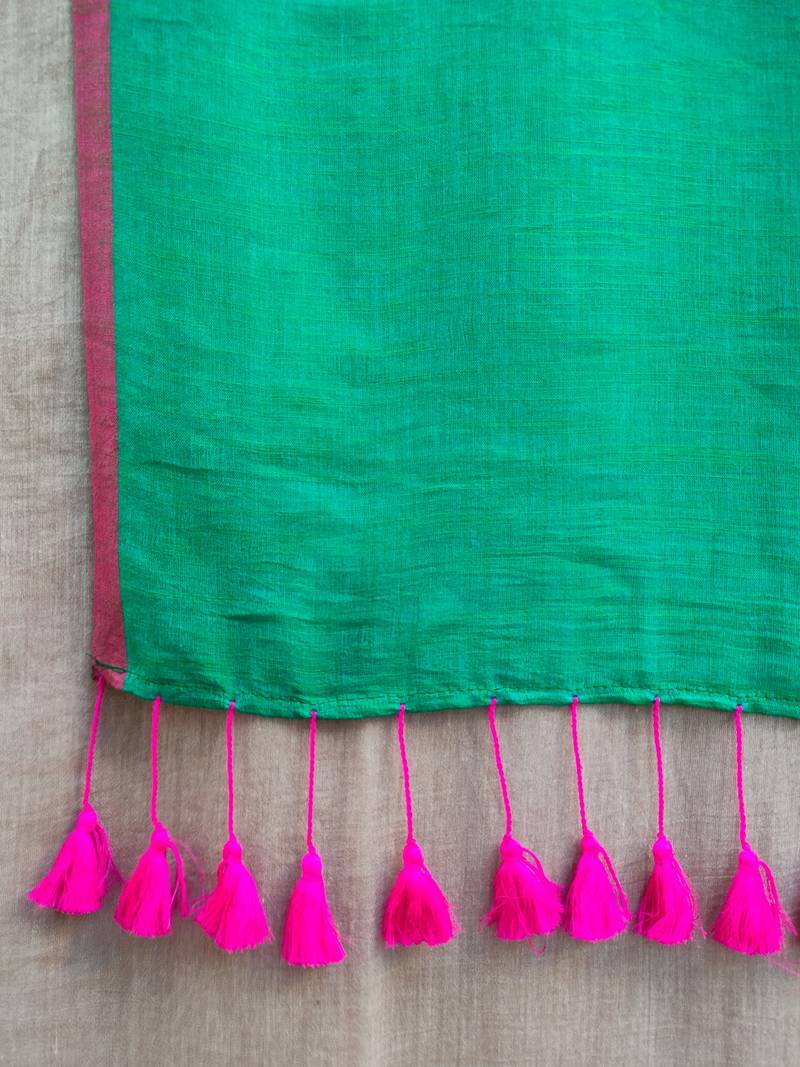 Suta Teal Cotton Blend Solid Saree Without Blouse