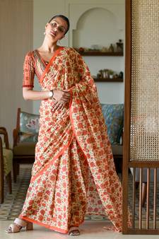 Suta Multi Pure Cotton Floral Printed Saree Without Blouse