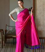 Suta Pink Cotton Blend Solid Saree Without Blouse