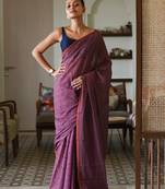 Suta Purple Pure Cotton Floral Printed Saree Without Blouse