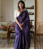 Suta Violet Pure Cotton Floral Printed Saree Without Blouse