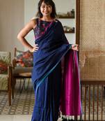 Suta Black Solid Cotton Zari Saree Without Blouse