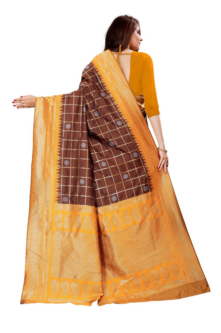 COFFEE Zari Woven Kanjivaram Saree With Blouse