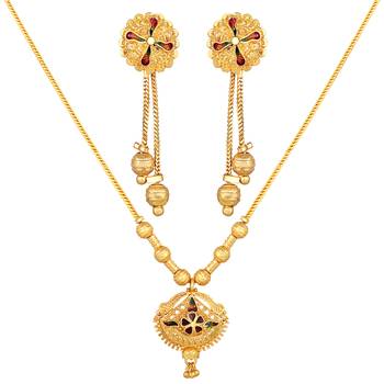 Asmitta Traditional 1 Gram Gold Plated Matinee Style Pendant Set For Women 5