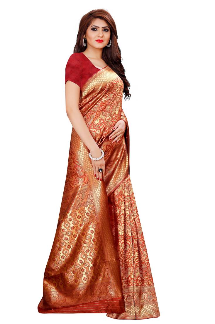 MAROON Zari Woven Kanjivaram Saree With Blouse Mr & Mrs Creation