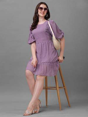 Women's Dobby Pattern Georgette Knee Length Flared Top (MAT3DOBBY) 1