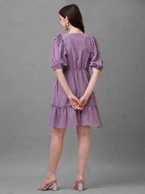 Women's Dobby Pattern Georgette Knee Length Flared Top (MAT3DOBBY) 2