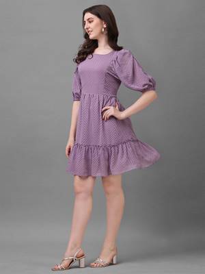 Women's Dobby Pattern Georgette Knee Length Flared Top (MAT3DOBBY) 3