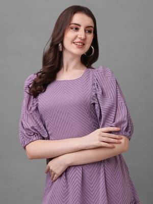Women's Dobby Pattern Georgette Knee Length Flared Top (MAT3DOBBY) 4