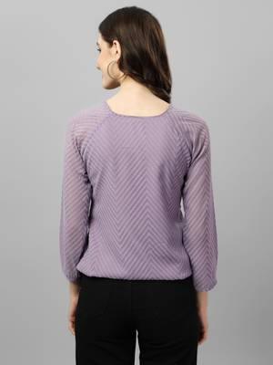 Women's Dobby Pattern Georgette A-Line Flared Hip Length Top (MAT3DOBBY) 2