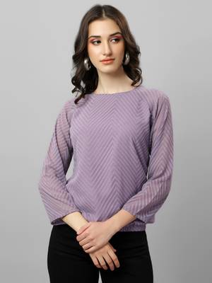 Women's Dobby Pattern Georgette A-Line Flared Hip Length Top (MAT3DOBBY) 4