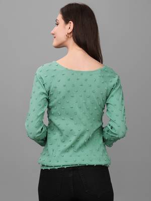 Women's Georgette Butti Hip Length Full Sleeves Top (MAT7BUTTI) 2