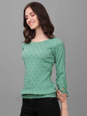 Women's Georgette Butti Hip Length Full Sleeves Top (MAT7BUTTI) 3