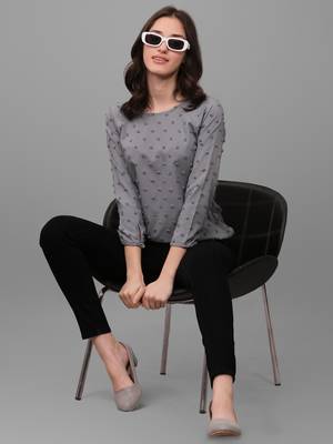 Women's Georgette Butti Hip Length Full Sleeves Top (MAT7BUTTI) 1