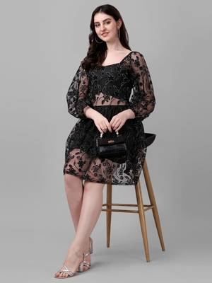 Women   s Zari And Flock Printed Knee Length Flared Knee Length Top (MAK8FLOCK) 1