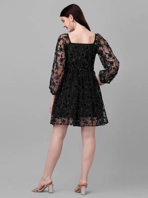 Women   s Zari And Flock Printed Knee Length Flared Knee Length Top (MAK8FLOCK) 2