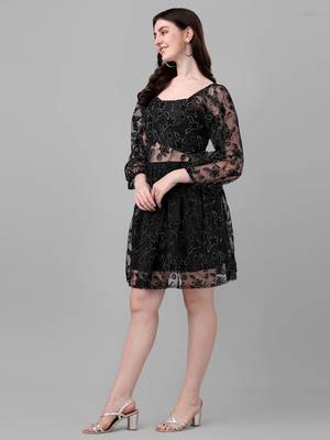 Women   s Zari And Flock Printed Knee Length Flared Knee Length Top (MAK8FLOCK) 3