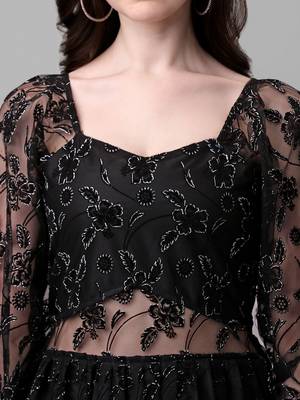 Women   s Zari And Flock Printed Knee Length Flared Knee Length Top (MAK8FLOCK) 5