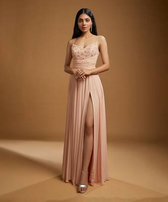 Delphine Light Peach Georgette Gown 1