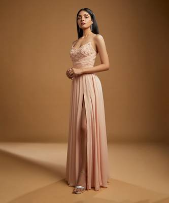 Delphine Light Peach Georgette Gown 2