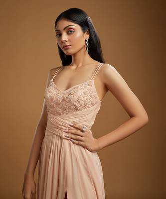 Delphine Light Peach Georgette Gown 4
