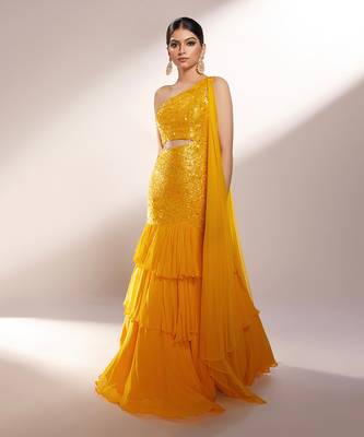 Dakota Yellow Net & Georgette Gown 3