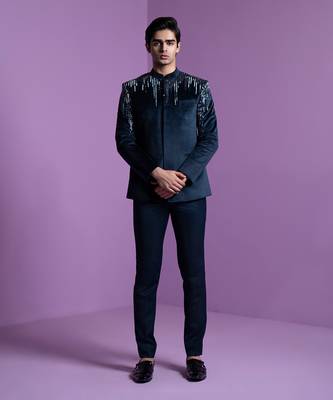 Navy Astral Prism Bandhgala Set 1