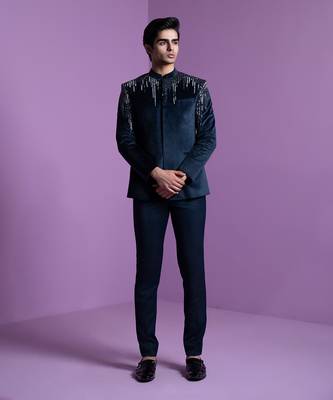 Navy Astral Prism Bandhgala Set 2