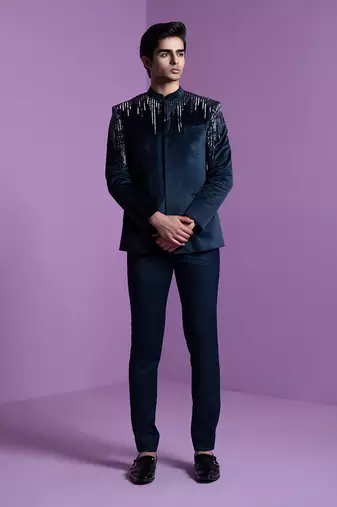 Navy Astral Prism Bandhgala Set