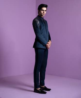 Navy Astral Prism Bandhgala Set 3