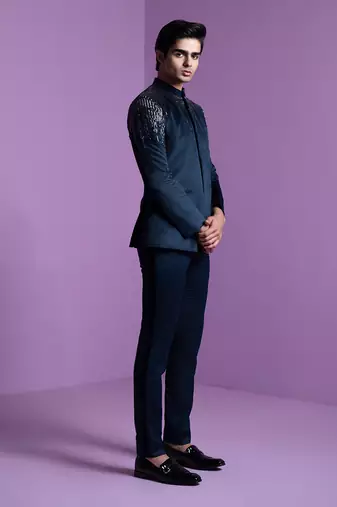 Navy Astral Prism Bandhgala Set
