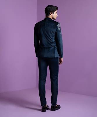 Navy Astral Prism Bandhgala Set 4