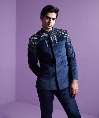 Navy Astral Prism Bandhgala Set 5