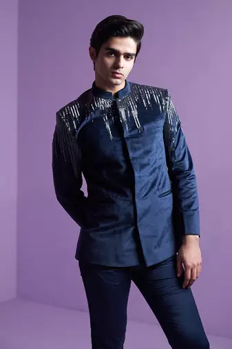 Navy Astral Prism Bandhgala Set