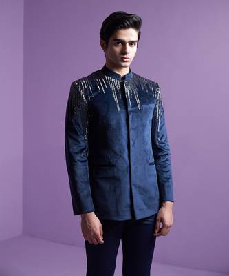 Navy Astral Prism Bandhgala Set 6