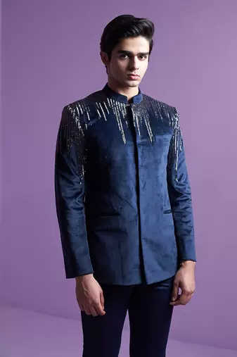 Navy Astral Prism Bandhgala Set